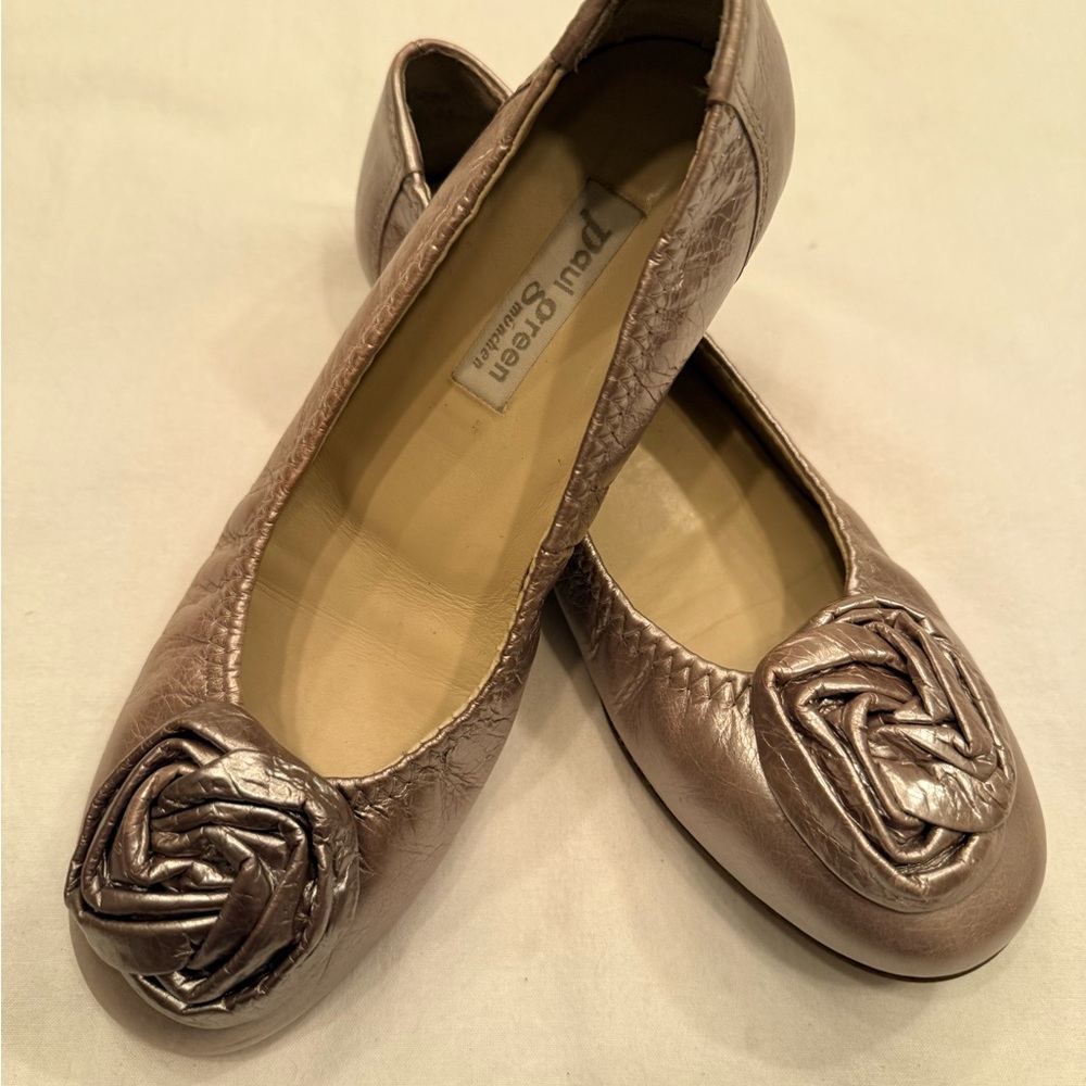 Paul Green Metallic Bronze Leather‎ Ballet Flats Rosette Toe Comfort Shoe - Picture 2 of 5